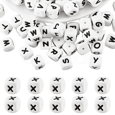 20Pcs White Cube Letter Silicone Beads SIL-YWC0003-06X-1