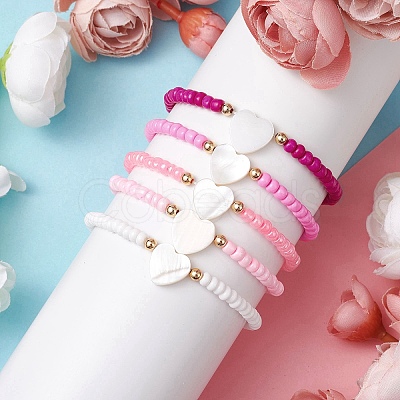 5Pcs 5 Colors Glass Seed Beaded Stretch Bracelet Sets BJEW-MZ00127-1