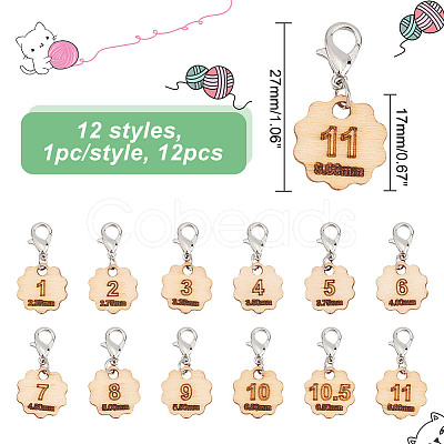 12Pcs 12 Style Flower with Number Pendant Locking Stitch Markers HJEW-AB00641-1