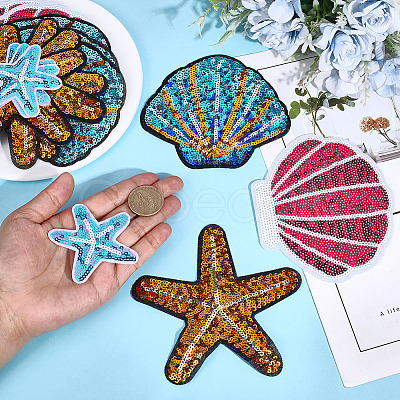 16Pcs 4 Styles Polyester & Sequin Self Adhesive Patches PATC-ME0001-28-1
