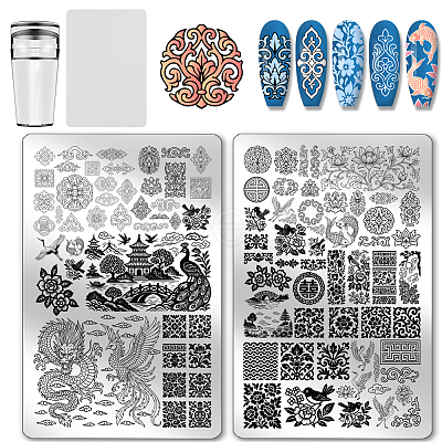 2Pcs 304 Stainless Steel DIY Nail Art Templates MRMJ-PH0003-12-1