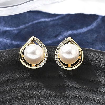 Teardrop Brass Micro Pave Clear Cubic Zirconia Stud Earrings EJEW-C154-04G-1