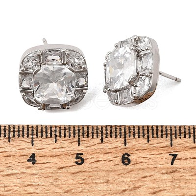 Brass Pave Cubic Zirconia & Glass Stud Earrings EJEW-G471-03P-1