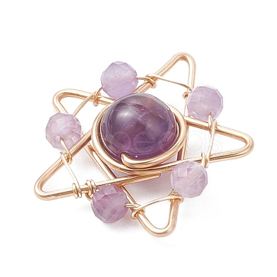 Natural Amethyst Copper Wire Wrapped Pendants PALLOY-TA00368-01-1
