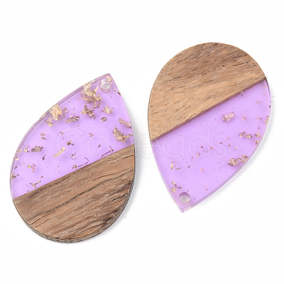 Transparent Resin & Walnut Wood Pendants X-RESI-S389-037A-B01-1