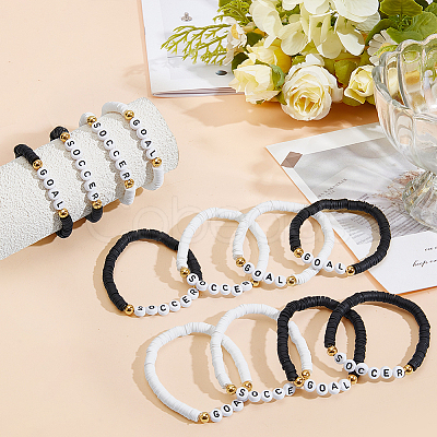 16Pcs 4 Style Acrylic & Handmade Polymer Clay Bead Bracelets BJEW-MA00002-1