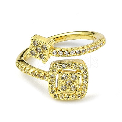 Brass with Cubic Zirconia Open Cuff Ring RJEW-B051-04G-1