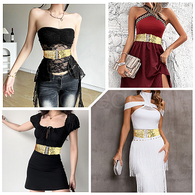 Sparkle Sequins Wide Elastic Dress Belts AJEW-WH20128-026P-04-1