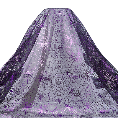 Halloween Spider & Spider Web Polyester Gauze Fabric AJEW-WH0314-677D-1