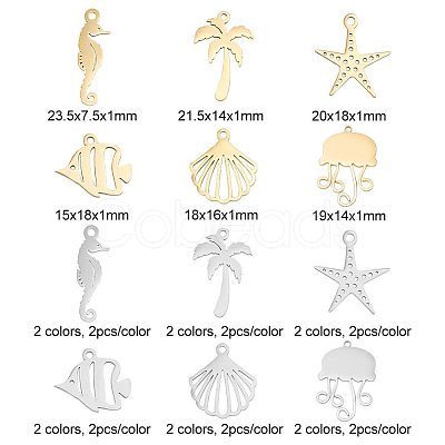 24Pcs 12 Styles 201 & 304 Stainless Steel Pendants STAS-UN0044-55-1