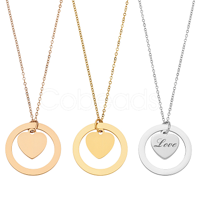 3Pcs 3 Colors 304 Stainless Steel Pendant Necklaces NJEW-BC0001-12-1
