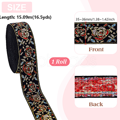 16.5Yards Ethnic Style Polyester Embroidery Flower Ribbon OCOR-GA0002-79-1