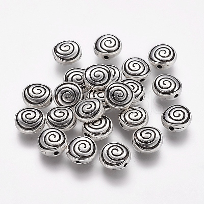 Tibetan Style Alloy Flat Round Carved Vortex Beads LS-TIBEB-5437-AS-FF-1