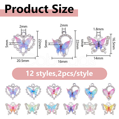 24Pcs 12 Styles Alloy Resin Pendants FIND-DC0008-07-1