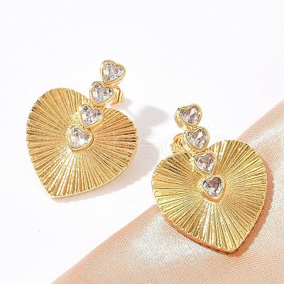 Brass Micro Pave Clear Cubic Zirconia Stud Earrings KK-U058-61G-1