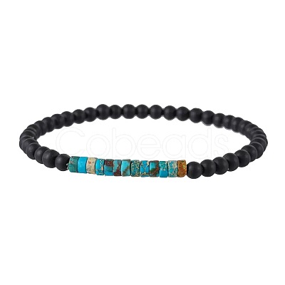 4MM Synthetic Imperial Jasper Heishi Beads and Round Frosted Black Onyx(Dyed & Heated) Beaded Stretch Bracelets for Women Men MG4641-2-1