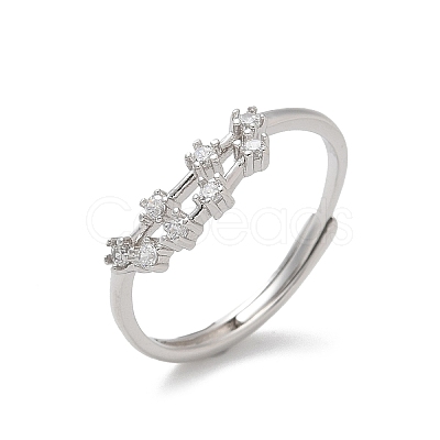Constellations Rhodium Plated 925 Sterling Silver Micro Pave Clear Cubic Zirconia Adjustable Rings for Women RJEW-P130-01P-A-1
