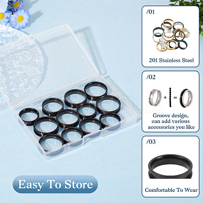 12Pcs 6 Size 201 Stainless Steel Grooved Finger Ring Settings RJEW-TA0001-05EB-1