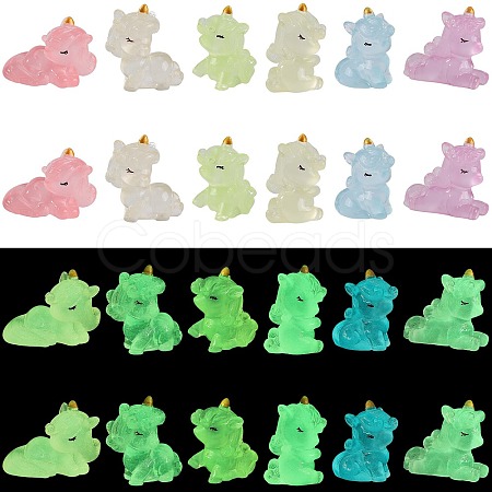 24pcs 6 Styles Luminous Resin 3D Unicorn Figurines DJEW-SZ0001-15-1
