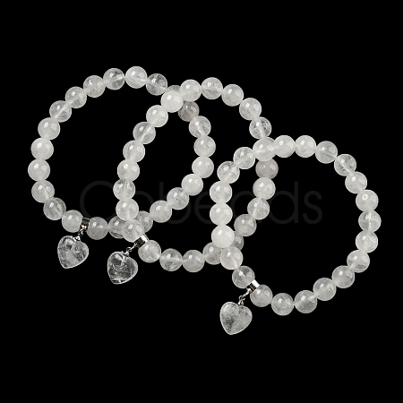 8.5mm Round Natural Quartz Crystal Rock Crystal Beaded Stretch Bracelets BJEW-C074-01N-1