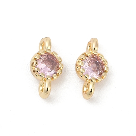 Brass Cubic Zirconia Flat Round Connector Charms KK-H204-02KCG-06-1