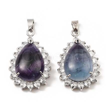 Natural Fluorite & Rhinestone Pendants G-K338-31P-01-1