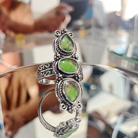 Teardrop & Oval Bohemian Style Zinc Alloy with Resin Imitation Moonstone/Rhinestone Finger Rings FS-WGFB6C4-08-1