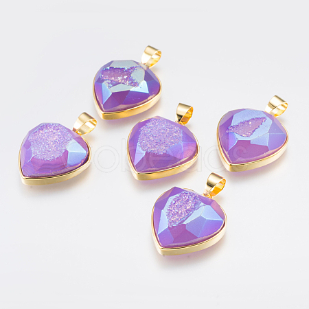 Electroplated Natural Quartz Crystal Pendants G-P366-R12-1