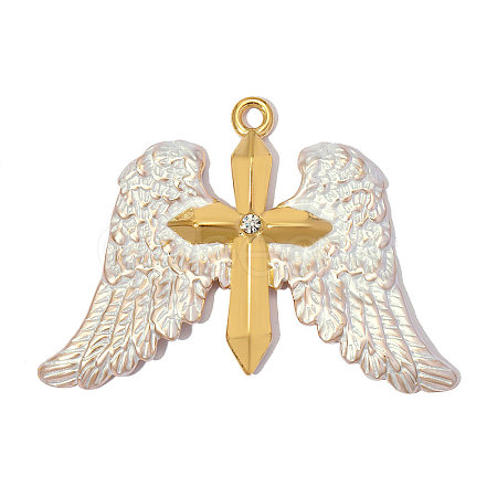 304 Stainless Steel with White Enamel Pendants SA-OY002-25G-01-1