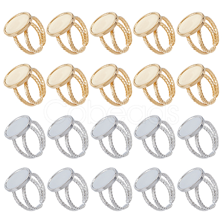 20Pcs 2 Colors 304 Stainless Steel Open Cuff Ring Settings STAS-ME0003-05-1