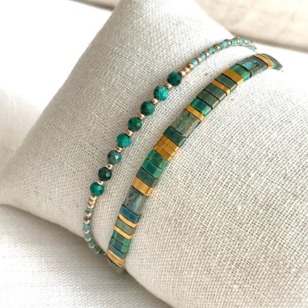2Pcs 2 Styles Natural Fuchsite & Glass & Iron Braided Bead Bracelet Sets VQ5564-1