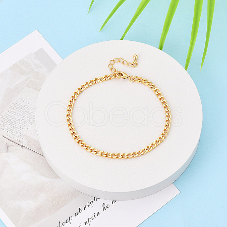 Brass Curb Chain Bracelets for Women BJEW-N032-08A-G-1