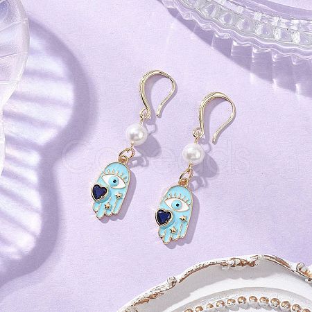 Hamsa Hand Brass Enamel Dangle Earrings EJEW-JE06642-1