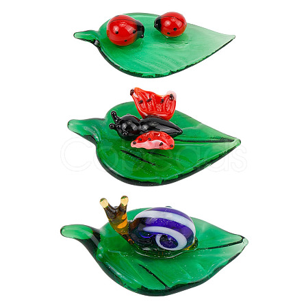 3Pcs 3 Styles Glass Green Leaf Display Decorations DJEW-DR0001-11-1