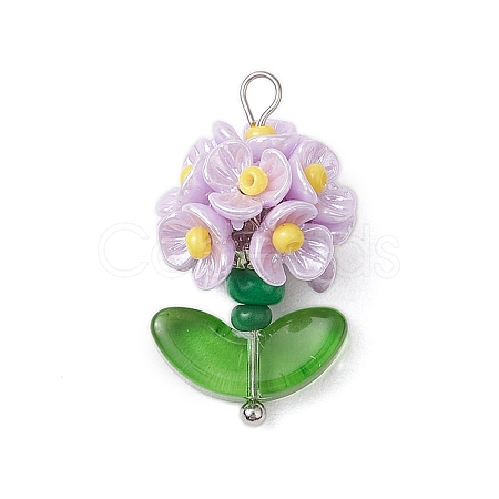 Glass Seed Beaded Flower Pendants PALLOY-MZ00521-04-1