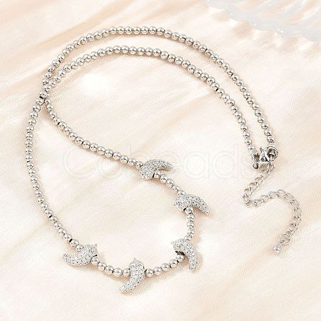 Brass Micro Pave Clear Cubic Zirconia Hot Pepper and Round Beaded Necklaces KK-CBA4547-15P-1