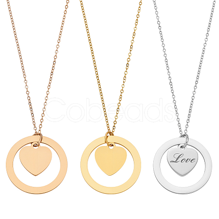 3Pcs 3 Colors 304 Stainless Steel Pendant Necklaces NJEW-BC0001-12-1