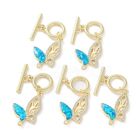 Rack Plating Brass Micro Pave Cubic Zirconia Toggle Clasps KK-C041-31G-1