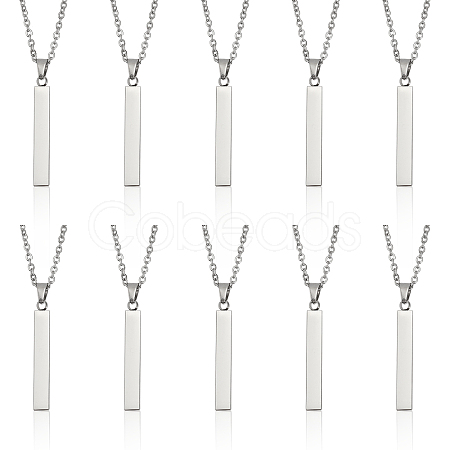 CHGCRAFT 10Pcs 201 Stainless Steel Rectangle Pendant Necklace NJEW-CA0001-16-1