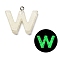 Luminous Resin Pendants, Glow in the Dark, with Platinum Plated Loop, Letter, Letter W, 23.5x28x5mm, Hole: 1.8mm