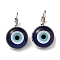 Evil Eye Glass Leverback Earrings with Brass Earring Pins, Midnight Blue, 29mm