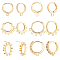 PandaHall Elite 10Pcs 2 Style Brass Huggie Hoop Earring with 2Pcs Ring Stud Earring Findings, with Loop, Real 18K Gold Plated, 14~18x11.5~20x2~3mm, Hole: 2mm, Pin: 0.8mm, 2Pcs/style