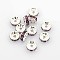 Brass Grade A Rhinestone Spacer Beads, Silver Color Plated, Nickel Free, Rondelle, Light Amethyst, 8x3.8mm, Hole: 1.5mm