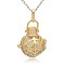 Golden Tone Brass Hollow Round Cage Pendants, with No Hole Spray Painted Brass Round Beads, White, 33x24x21mm, Hole: 3x8mm