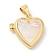 Natural Shell Locket Pendants, Rack Plating Real 18K Gold Plated Brass Heart Charms, Long-Lasting Plated, Lead Free & Cadmium Free, 18.5x17x5mm, Hole: 4x3.5mm