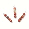 10Pcs Natural Red Jasper Pendants, Round Beaded Links with 304 Stainless Steel Rhinestone Findings, 30x6.5mm, Hole: 3.3mm