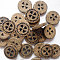 Carved Round 4-hole Basic Sewing Button, Coconut Button, BurlyWood, about 13mm in diameter, about 100pcs/bag