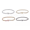 Glass Round Beaded Stretch Bracelet with Brass Heart for Women BJEW-JB08090-1
