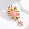 Baroque Flower Fern Green & Rose Rhinestone Brooch Pin JEWB-Z031-12KCG-1