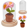 1 Set Glass Cloche Bell Jar Terrarium with 1Pc Handmade Knitting Crochet Artificial Lily of the Valley Potted DJEW-WR0001-01B-1